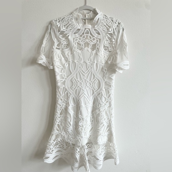 Jonathan Simkhai Ivory Truss Applique Cap Sleeve Mini Flare Dress 10 - Picture 4 of 11